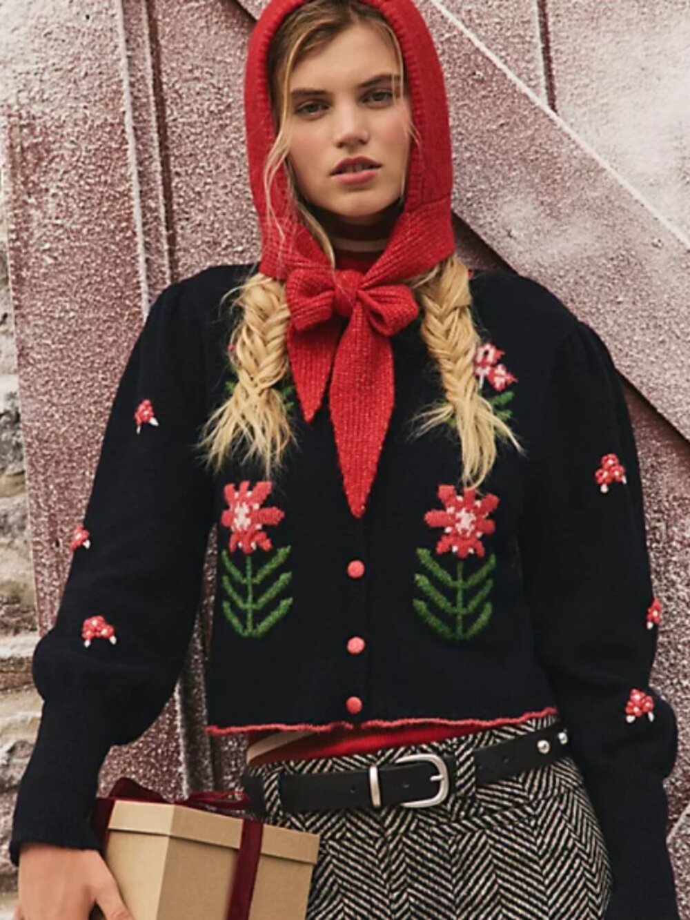 NWT Free People Nonna Knit Cardi | Navy & Red | XS
